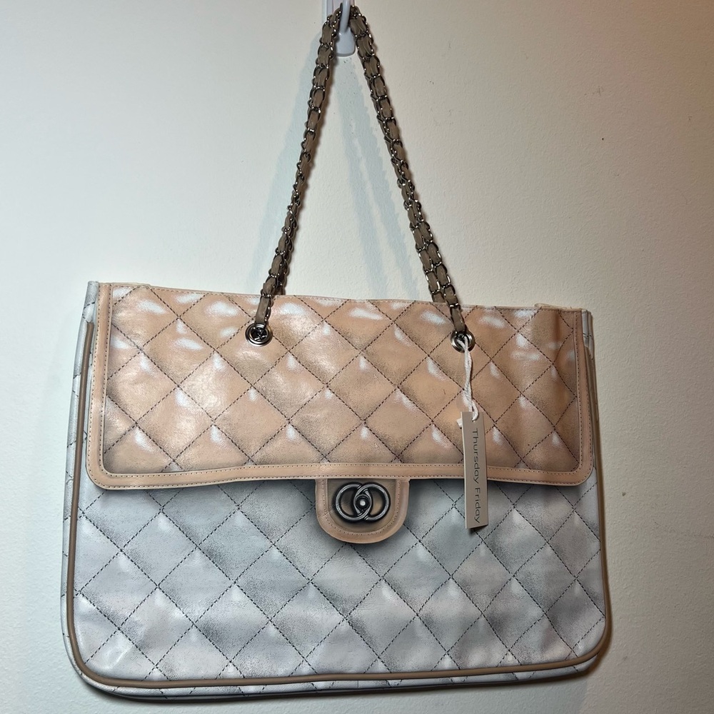 Thursday Friday Tote Bag With Two Leather and Chain Handles